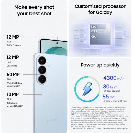 Samsung Galaxy S26 512GB Smartphone in Sky Blue - Annotation - features